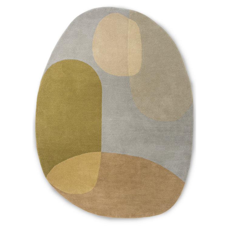 Hand Tufted Oval Wool Rug in Soft Pastel Hues