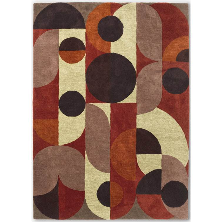 Cosmo Red and Pale Green Hand-Tufted Wool Geometric Rug 8'2'' x 11'5''
