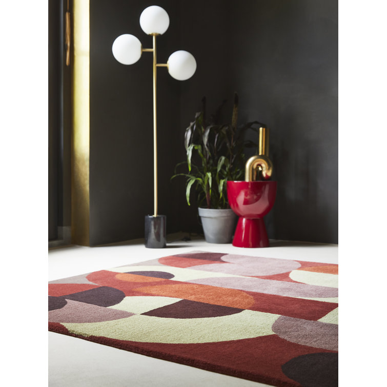 Cosmo Red and Pale Green Hand-Tufted Wool Geometric Rug 8'2'' x 11'5''