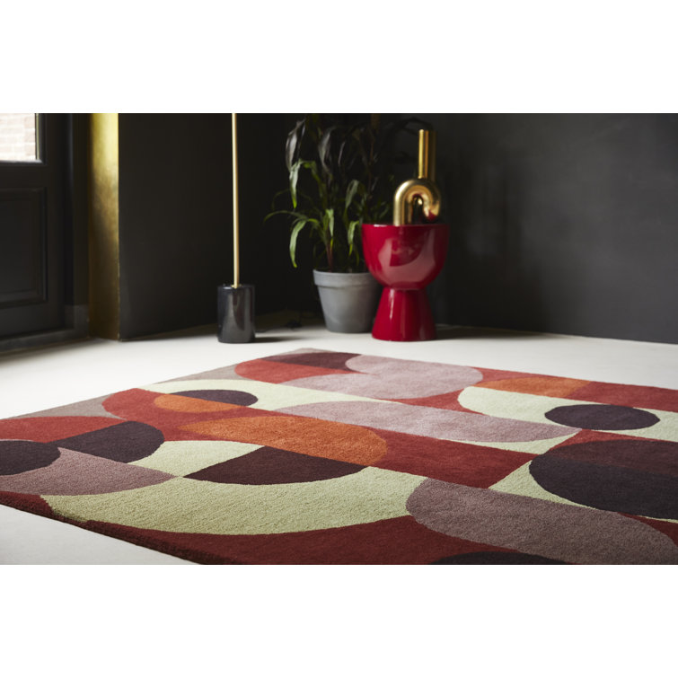 Cosmo Red and Pale Green Hand-Tufted Wool Geometric Rug 8'2'' x 11'5''