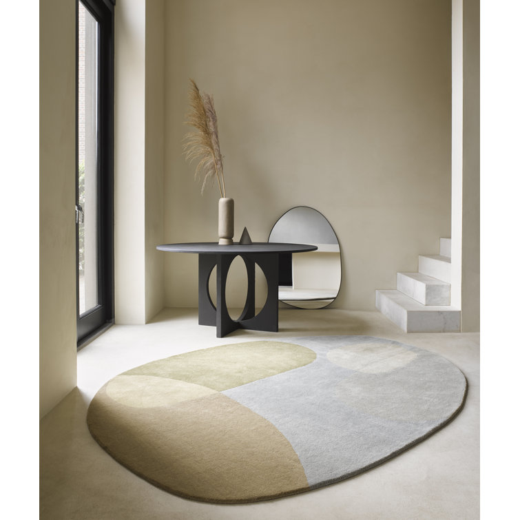 Oval Hand-Tufted Wool Rug in Blue and Beige