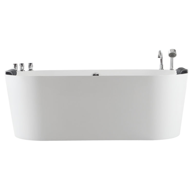 67'' White Acrylic Freestanding Whirlpool Bathtub with Faucet