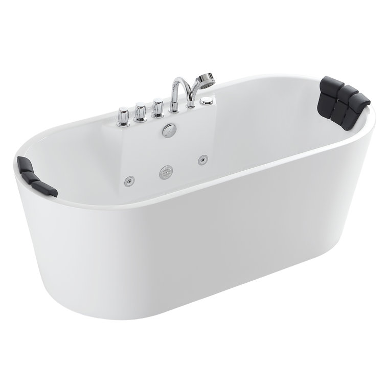 67'' White Acrylic Freestanding Whirlpool Bathtub with Faucet