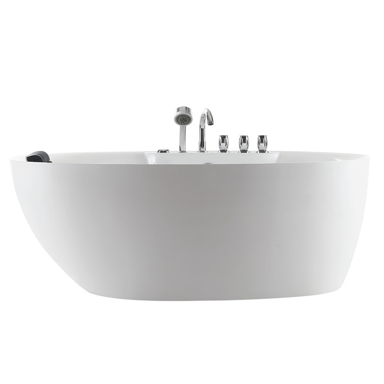 71'' White Acrylic Freestanding Whirlpool Bathtub with Faucet