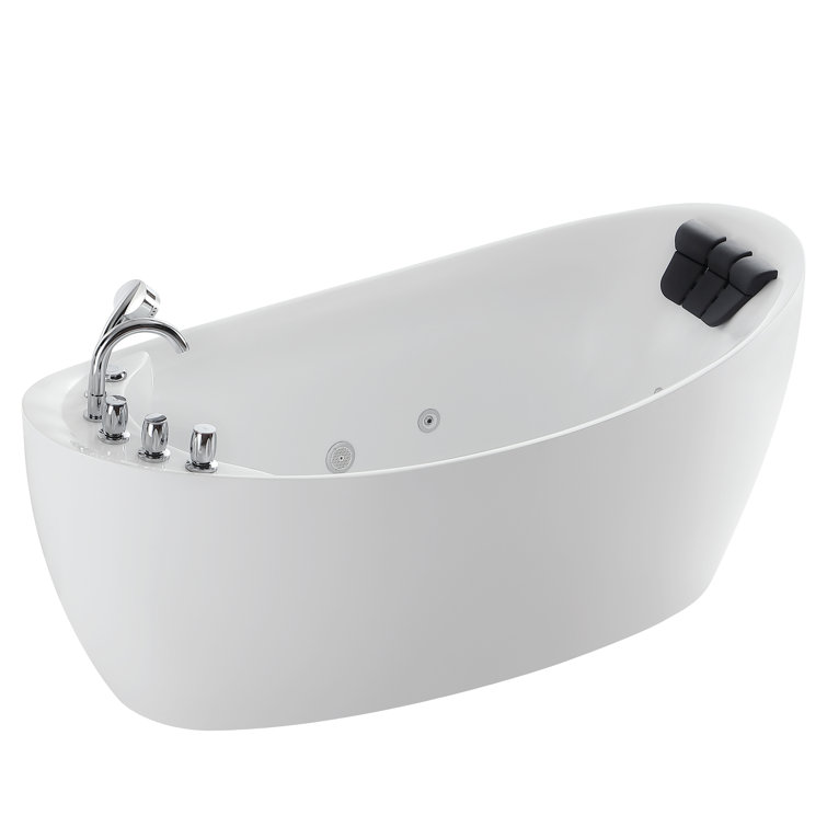 67'' White Acrylic Freestanding Whirlpool Bathtub with Faucet