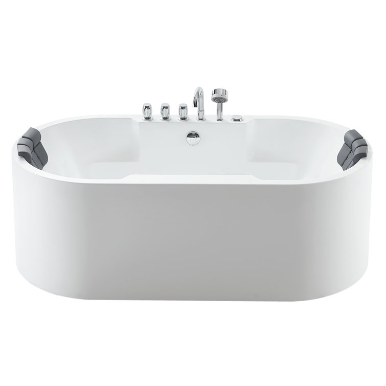 67" White Acrylic Freestanding Whirlpool Bathtub with Faucet