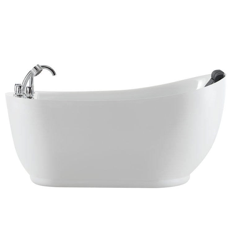 67'' White Freestanding Acrylic Whirlpool Bathtub with Faucet