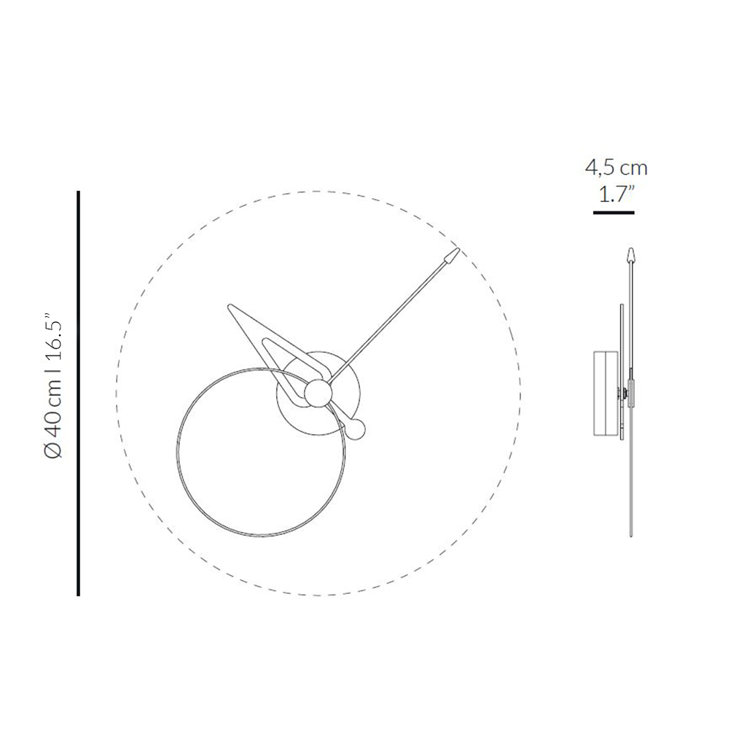 40cm Walnut Wood and Black Fiberglass Minimalist Wall Clock