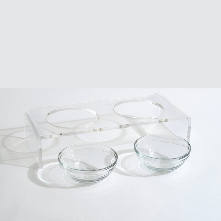Clear Acrylic Elevated Feeder with Glass Bowls for Pets