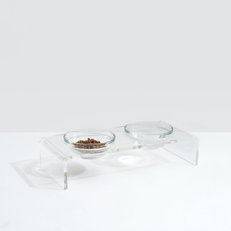 Clear Acrylic Elevated Feeder with Glass Bowls for Pets