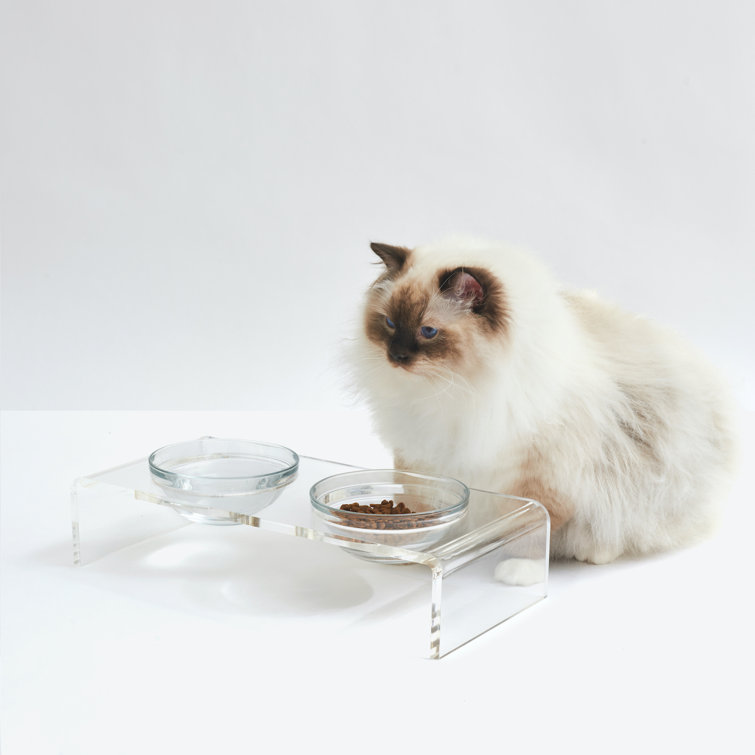 Clear Acrylic Elevated Feeder with Glass Bowls for Pets