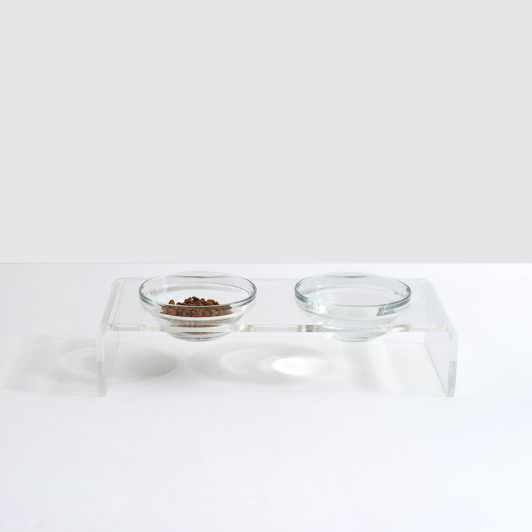 Clear Acrylic Elevated Feeder with Glass Bowls for Pets
