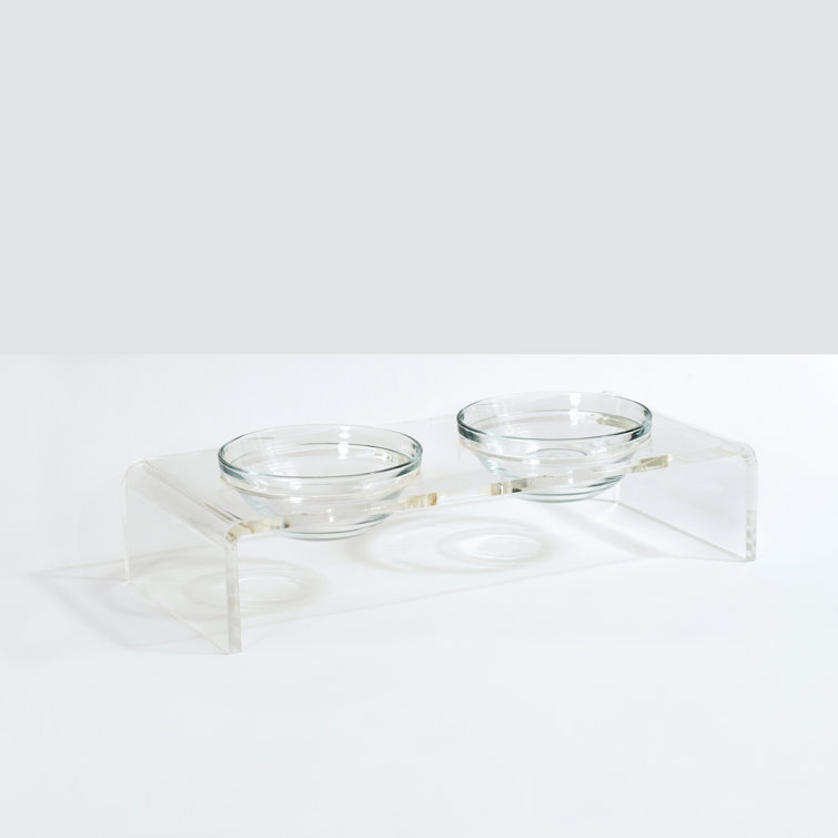 Clear Acrylic Elevated Feeder with Glass Bowls for Pets