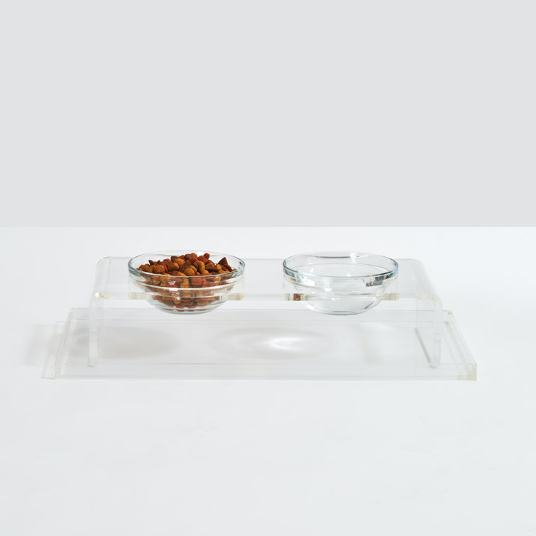 Clear Acrylic Elevated Feeder with Glass Bowls for Pets