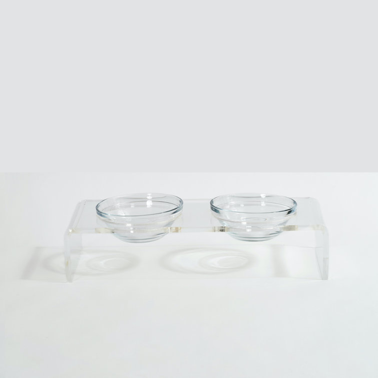 Clear Acrylic Elevated Feeder with Glass Bowls for Pets