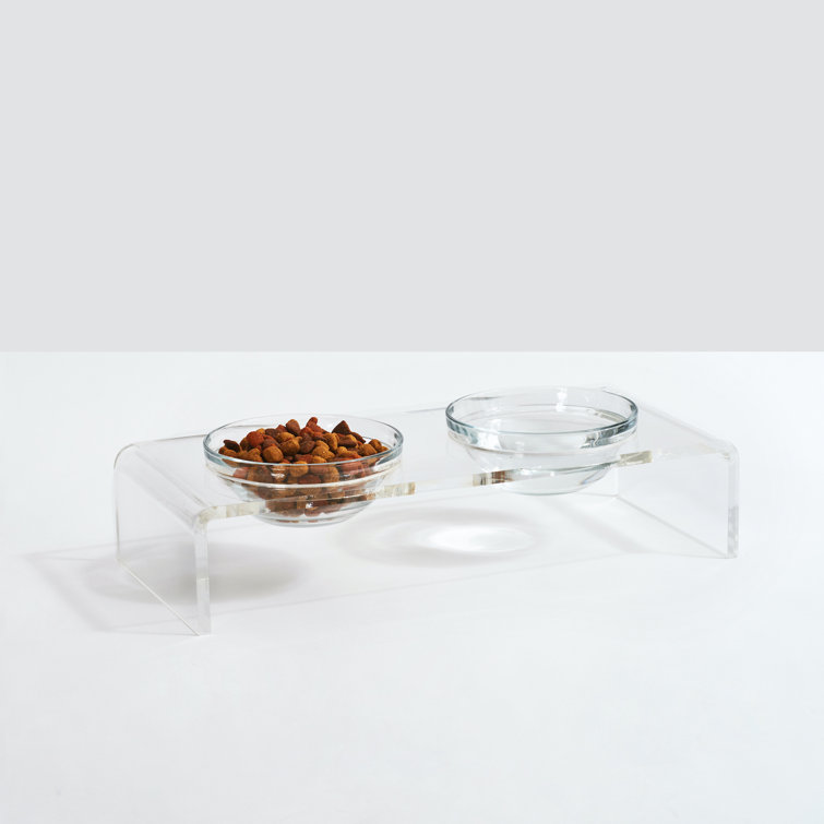Clear Acrylic Elevated Feeder with Glass Bowls for Pets