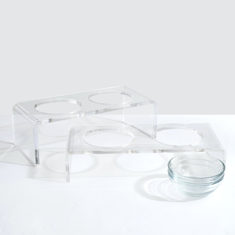 Clear Acrylic Elevated Feeder with Glass Bowls for Pets