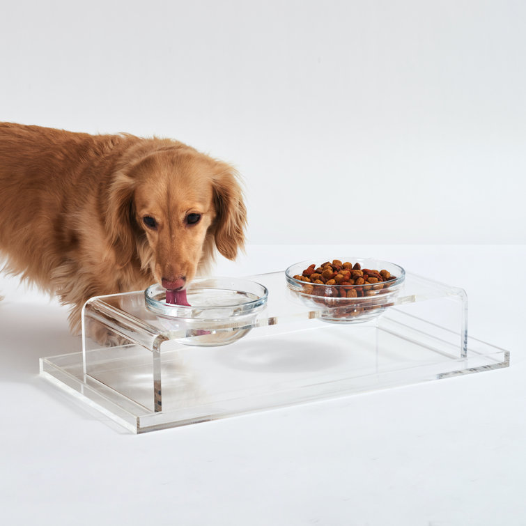 Clear Acrylic Elevated Feeder with Glass Bowls for Pets