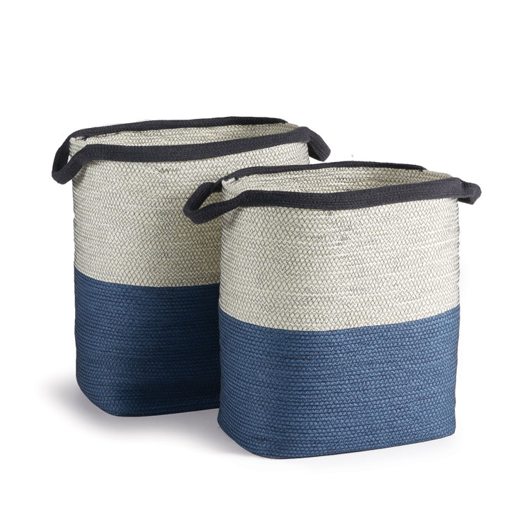 Natural and Blue Seagrass Storage Basket Set with Cotton Liners