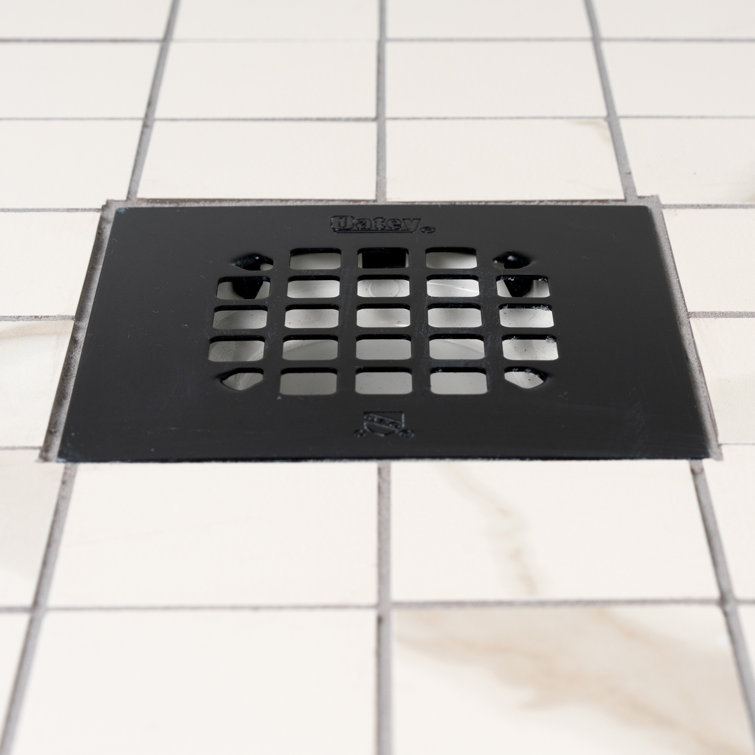 Matte Black Stainless Steel Square Shower Drain Strainer, 4-1/4"