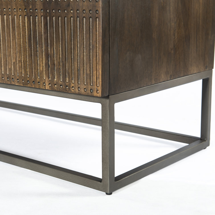 Vintage Brown Mango Wood TV Stand with Glass Doors