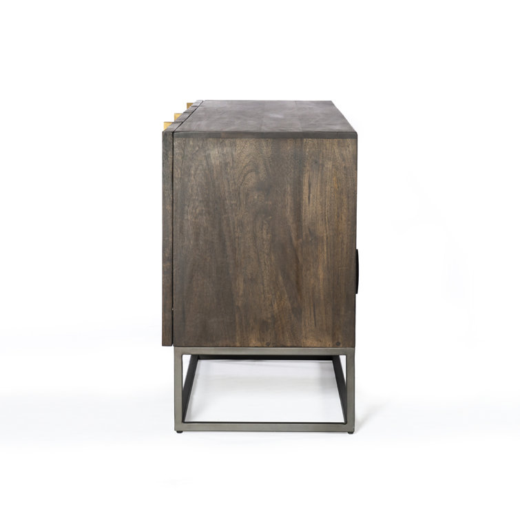 Vintage Brown Mango Wood TV Stand with Glass Doors