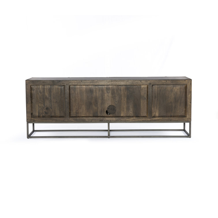 Vintage Brown Mango Wood TV Stand with Glass Doors
