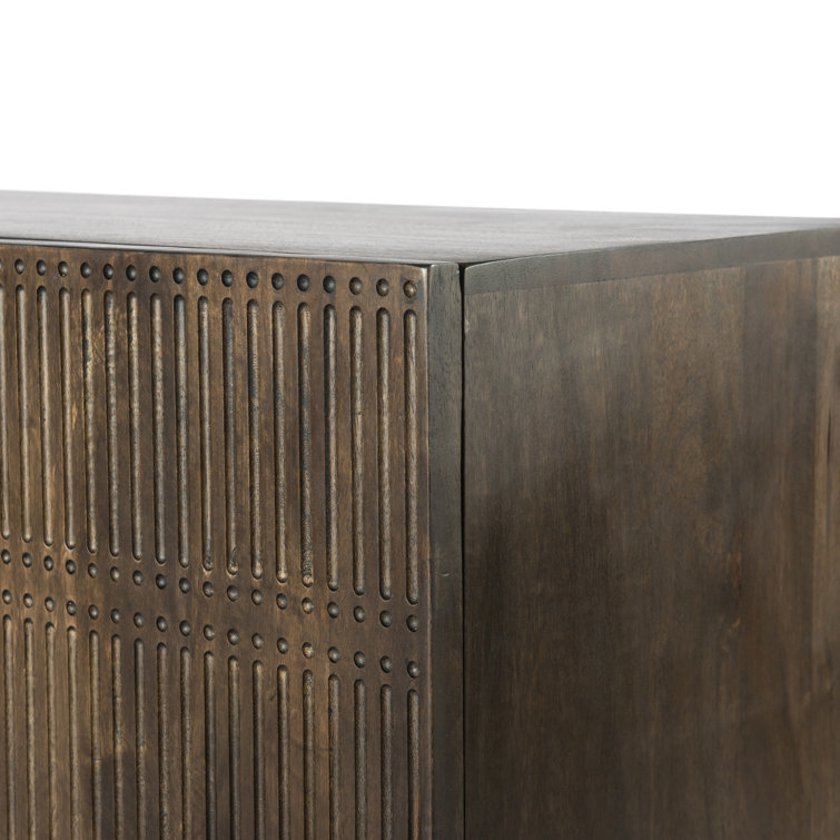 Vintage Brown Mango Wood TV Stand with Glass Doors