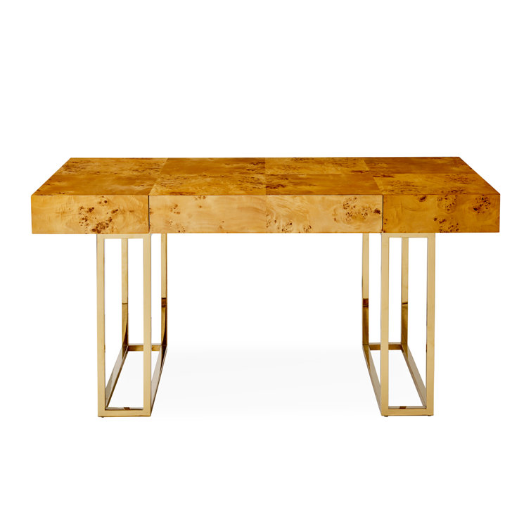 Bond Executive White Burled Mappa Desk with Polished Brass Base