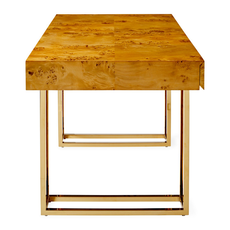 Bond Executive White Burled Mappa Desk with Polished Brass Base