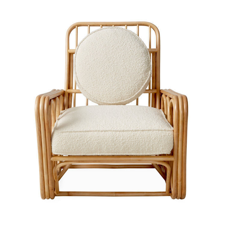 Handcrafted White Rattan Lounge Chair with Boucle Cushion