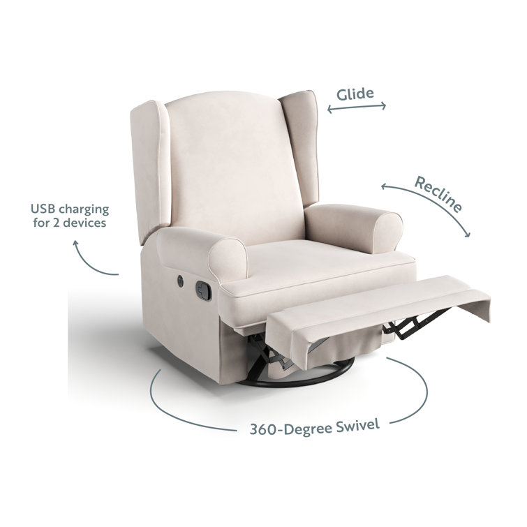 Ivory Swivel Recliner with Metal Base and USB Ports