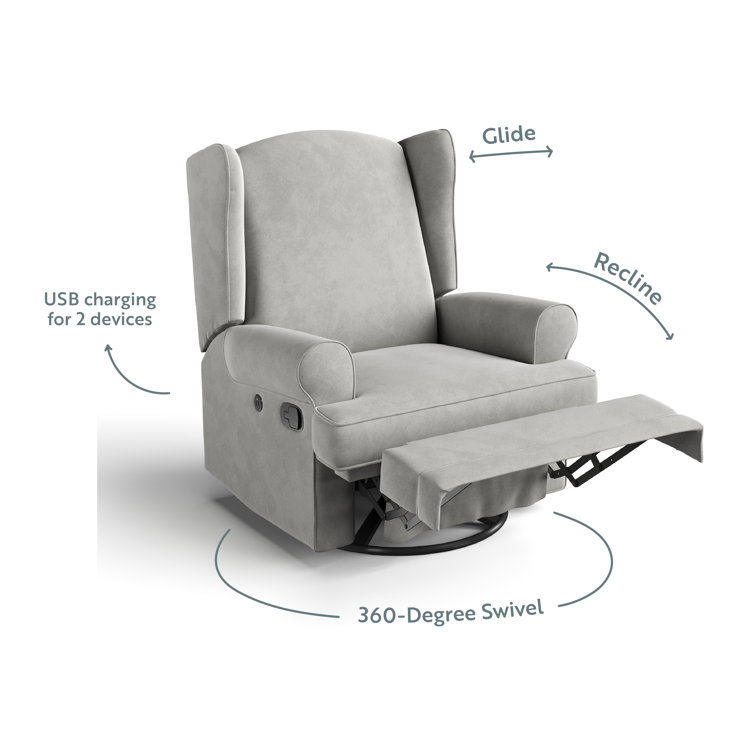 Serenity Wingback Steel Gray Swivel Recliner with USB Port