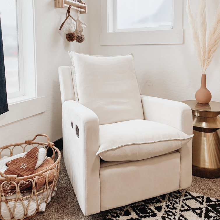 Ivory Polyester Blend Reclining Glider with USB Port