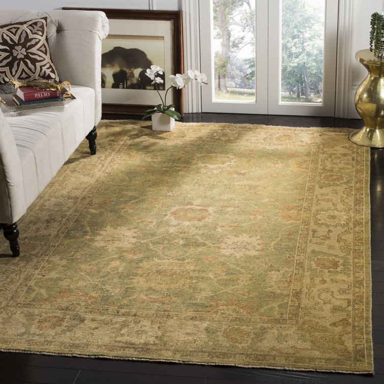 Elegant Oushak Hand-Knotted Wool Green/Beige Area Rug - 9' x 12'