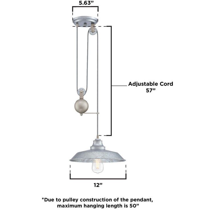 Iron Hill Galvanized Steel Vintage Pulley Pendant Light