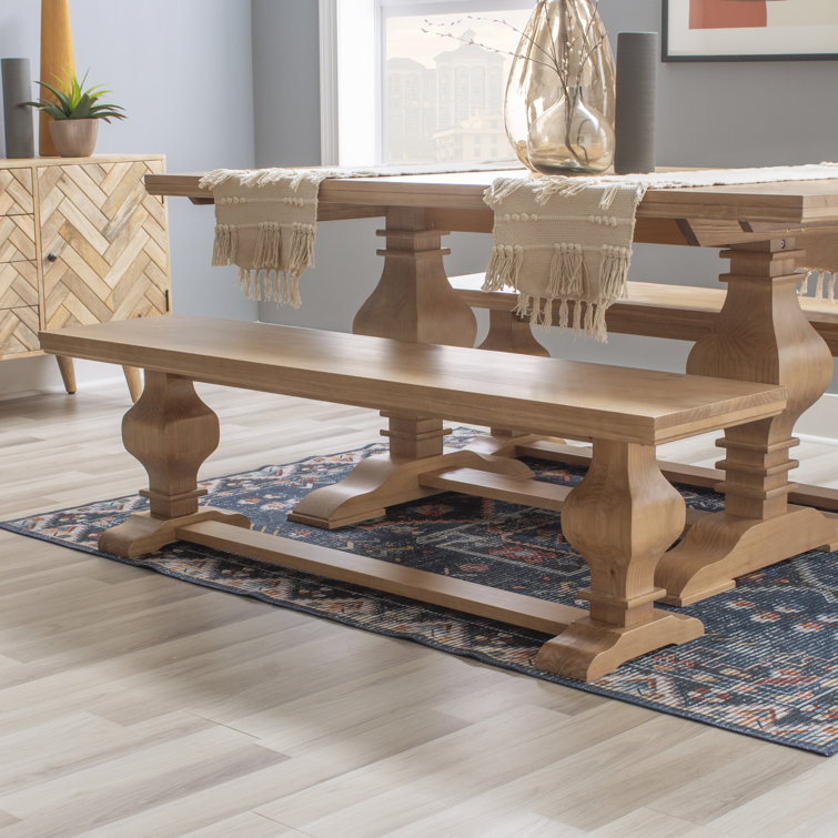 Rustic Honey Brown Solid Pine Double Pedestal Bench