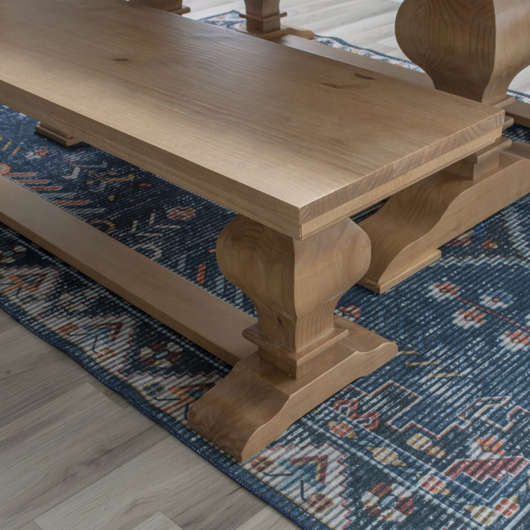 Rustic Honey Brown Solid Pine Double Pedestal Bench