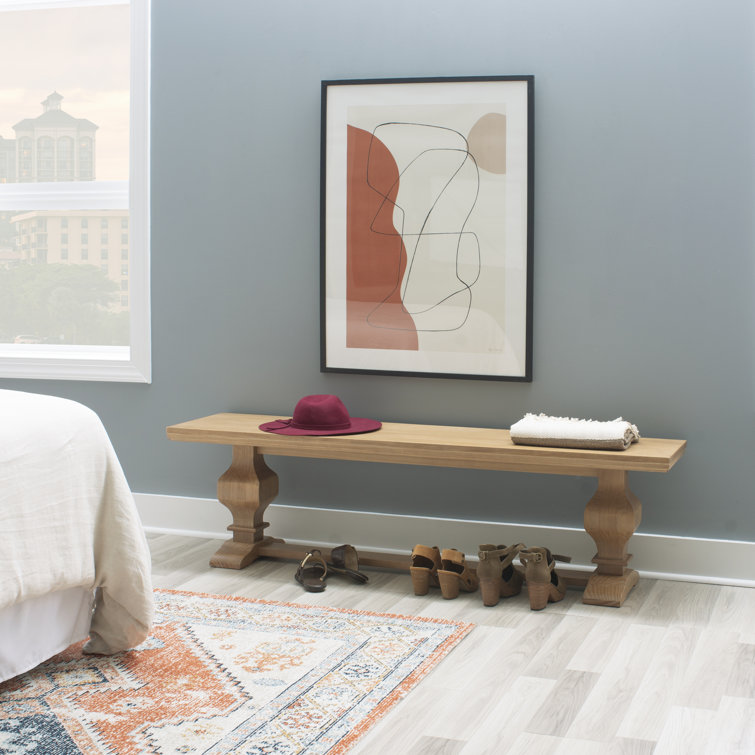 Rustic Honey Brown Solid Pine Double Pedestal Bench