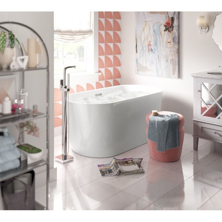 White Acrylic Freestanding Soaking Bathtub, 59"