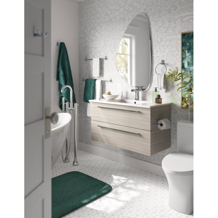 Aria 36" Gray Wall-Mount Single Sink Vanity with Marble Top