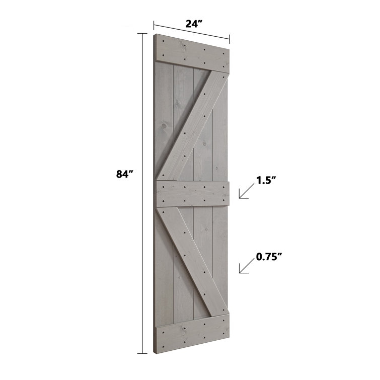 Light Grey Pine Wood Sliding Barn Door with Black Hardware Kit