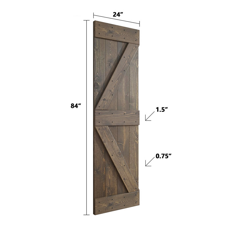 Smoky Gray Pine Wood Sliding Barn Door with Black Hardware Kit