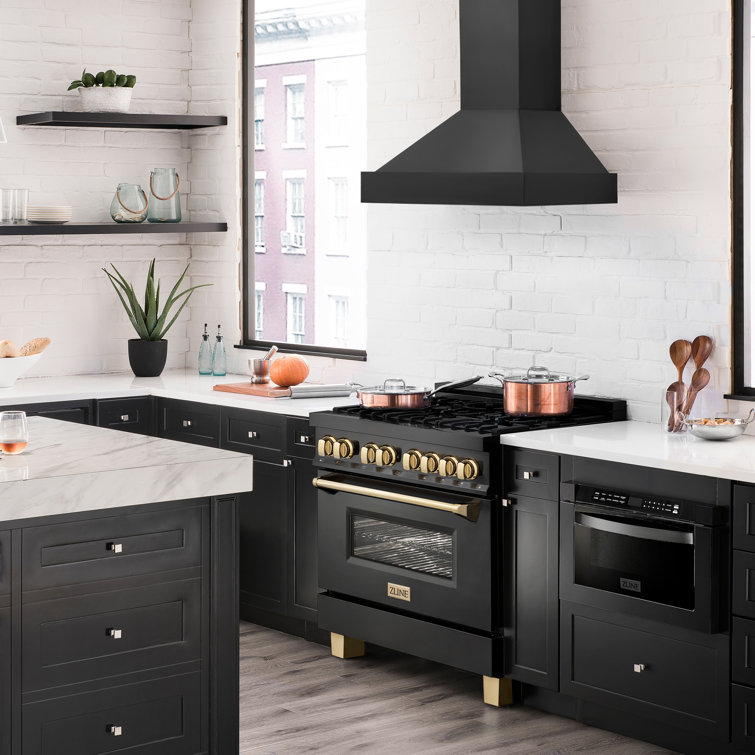 36" Black Stainless Steel Convertible Wall Mount Range Hood
