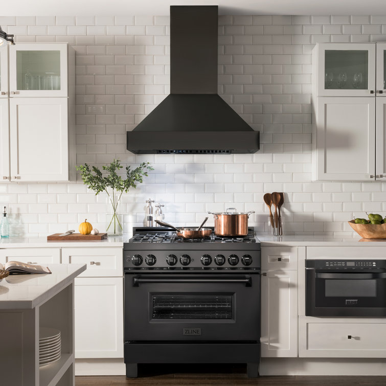 36" Black Stainless Steel Convertible Wall Mount Range Hood