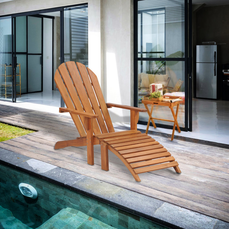 Honey-Brown Teak Adirondack Chair with Ottoman