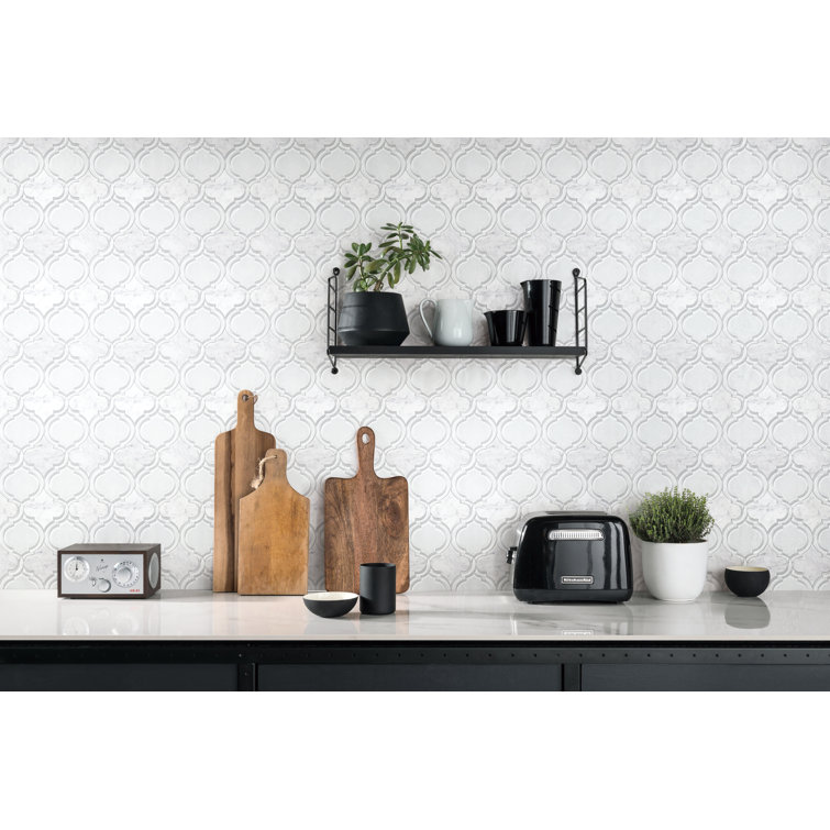 Taupe Glass and Marble Arabesque Mosaic Wall Tile