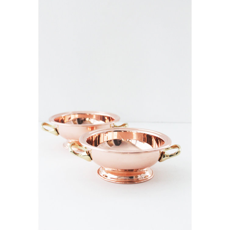 Vintage Copper and Brass Pedestal Serving Bowls Set