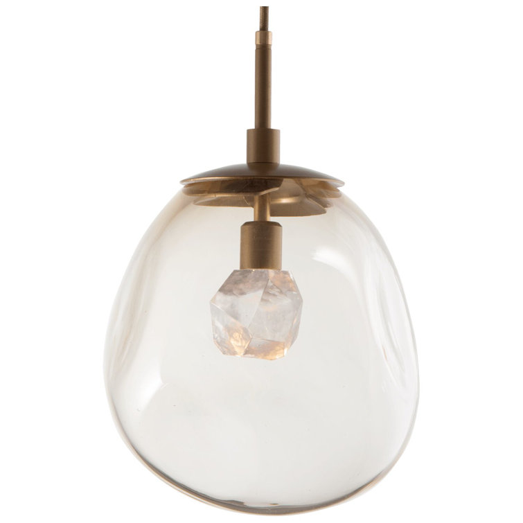 Aster Gilded Brass LED Pendant with Artisan Blown Glass Drum