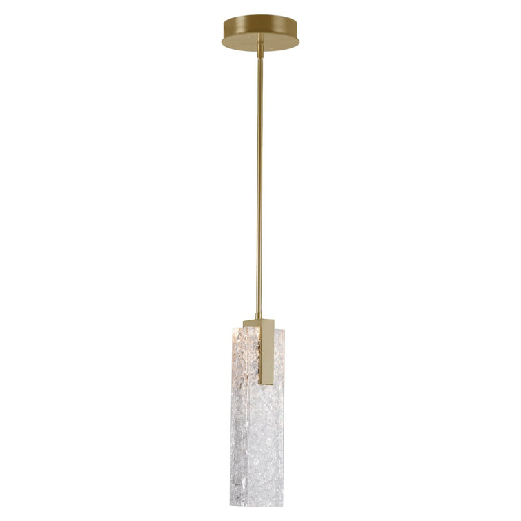 Gilded Brass LED Glacier Island Pendant with Artisan Glass